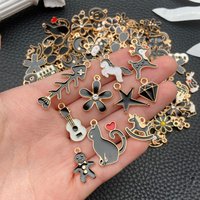 Mixed Black Gold Enamel Charms Bulk - 20/50/100Pcs Assorted Animal Flower Guitar Pendants for DIY Jewelry Making
