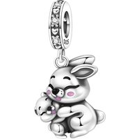 PANPOKI 925 Sterling Silver Cute Rabbit Animal Charms Beads Pendant Fit DIY Bracelet Necklace Jewelry Souvenir Gifts