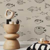 Tropical Fish Wallpaper Mural Peel and Stick,Sea Cquario Wallpaper,Self Adhesive Sea Life Wallpaper Or Tradition Blowfish Decor,