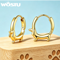 WOSTU Original Dachshund Huggie Earrings For Pet Lover, 18K Gold Plated Animal Dog Ear Hoops s925 Needle Hypoallergenic Gift