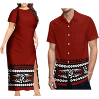 Support Custom Samoan National Dress Women'S Crew-Neck Maxi Dress Fashion Slit Dress With Men'S Short-Sleeved Shirt 9xl