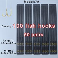 100 Fish Hooks/50 Pairs, Double Hooks with Barbs, Pre-Tied Fishing Line, Sharp Tips And Durable Line - Suitable for Freshwater