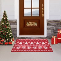 Boho Style Christmas Doormat Non Slip Door Mat Welcome Floor Rug for Home Indoor Entrance Front Door Xmas Holiday Decoration