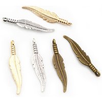 30pcs 31x6.5mm Feather Charms Pendants Bronze Antique Silver Plated KC Gold DIY Jewelry Making Findings for Necklace Bracelet