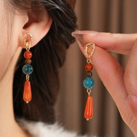 Multi-color Natural Agate Stone Dangle Earrings for Women Vintage Geometric Water Drop Long Hanging Earrings Ethnic Jewelry M1