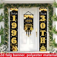2D Flat 3-Piece 30th Birthday Banner, Polyester 70.9×11.8in, Black Gold Porch Sign, Indoor Outdoor Party Decor