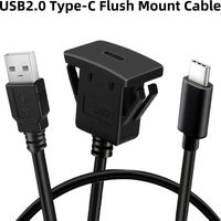 1M Square Type C Panel Cable USB 2.0 Type-C Male to C Female Flush Mount Extension Cord for Car Truck Boat Motorcycle Dashboard