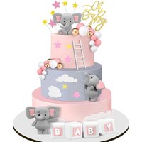 35pcs Pink Elephant Cake Toppers Mini Cake Decorations Cupcake Toppers Pink White Pearl Ball for Girl Baby Shower Birthday