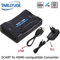 1080P SCART To HDMI-compatible Video Audio Converter Adapter with USB/EU Power Cable for TV DVD Sky Box Plug and Play DC Cable