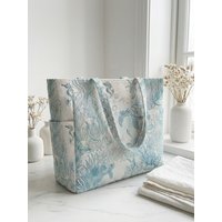 Large capacity women's handbags, canvas shoulder bags, and leisure commuting shopping bags printed with marine organisms