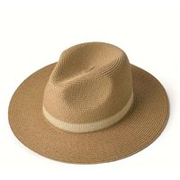 Stylish Wide Brim Panama Hat - UV Protection Unisex Beach Hat with Color Block Design, Breathable & Foldable for Summer Travel