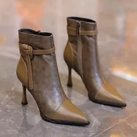 French Fashion Side Zipper Pointed Toe Stiletto High Heel Boots Autumn Winter Superior Skinny Boots Small Booties