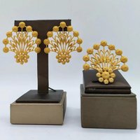 Brazilian Gold Color Earrings and Ring Set for Women Bohemia Flower Design Clip Earrings Cocktail Ring Weddings Bride Jewellery