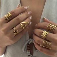 Gmai Delicate Irregular PVD Plated Stainless Steel Open Rings Set for Women Vintage Geometric Cuff Rings Waterproof Jewelry Gift