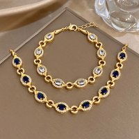Greatera Light Luxury Oval White Blue Zirconium Inlaid Women's Bracelet Shiny Chain Temperament Gold Color Bangle Jewelry New