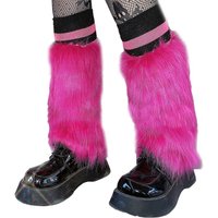 Women Vintage Rose Red Furry Leg Warmers Winter Warm Harajuku Faux Fur Boots Shoes Cuffs Covers Long Socks Streetwear