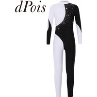 Teens Gymnastics Jumpsuit Kids Girls Long Sleeve Shiny Rhinestone Ice Skating Gymnastic Bodysuit for Girl Ballet Dance Leotards