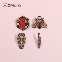 Eerie Bloody Film Enamel Pins Horror Skull Coffin Beehive Brooches Lapel Badges Punk Gothic Jewelry Gift For Fans Friends