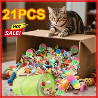 21PCS Cat Toys Mixed Pack. A Combination of Various Plastic Toys and Plush Toys Suitable for Multiple Cats To Play