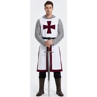 Men's Medieval Templar Knight Costume Set Crusader Tunic with Chainmail Hooded Sleeves for Halloween Cosplay
