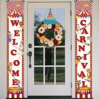 1 pair, 2D flat, Carnival Circus welcome porch banner, suitable for indoor and outdoor patio door hanging party photography prop