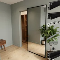 Ghost Sliding Door System Aluminum Frames Sliding Mirror Wardrobe Doors Hardware Kit Quiet and Smoothly Sliding With Soft Close