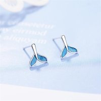New Korean Style Beautiful 925 Sterling Silver Jewelry Fashion Blue Mermaid Fish Tail Temperament Cute Stud Earrings E264