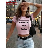 Custom Womens Cotton Crop Tops DIY Logo Y2K Short Sleeve High Elastic T-Shirt Sexy Soft O-Neck Slim Tees Summer Womans Clothes