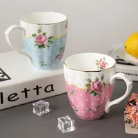 B1R8 Fine Bone China Mug 420ml Large Capacity Water Cup Ceramic Europe Pastoral Floral Breakfast Milk Coffee Beer Drinkware Cups