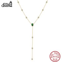 EFFIE QUEEN Retro Women's Fashion Green Zircon Y Necklace 925 Pure Silver 5A CZ Long Y Sexy Choker Chain Wedding Jewelry BQN39