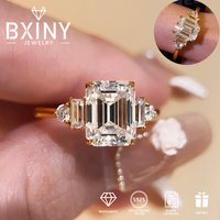 BXINY 2CT Emerald Cut Moissanite Rings S925 Silver 18K Gold Plated GRA Certified Lab Diamond Wedding Band for Women Gift Jewelry