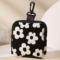 Floral Print Mini Zipper Pouch with Carabiner Clip Small Square Coin Purse Earbud Storage Bag for Key Cards Headphone Pet Snack