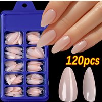 120Pcs-Boxed Nude Pink Short Almond Press On Nails Full-Cover Artificial Acrylic Almond Nail Tips DIY Nail Finger Fake Nails