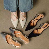 2026 New Style Pointed Toe Low Heel Mule Shoes Women French Retro Single Buckle Strap Fashion Pointed Low Heel Shoes Women 7878