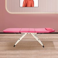 Foldable Massage Table Beauty Salon Spa Tattoo Reclining PVC Bed Couch Therapy Recliner Chair Adjustable Lightweight (Pink)