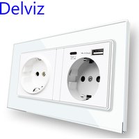 Delviz – Double prise USB murale, panneau en verre trempé, 5V 3100mA avec Ports usb, 146MM x 86MM, prise de courant de type C Standard ue
