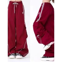 Y2K Black Striped Women Cargo Pants Korean Fashion Wide Leg Baggy Trousers Streetwear Autunm Harajuku Hip Hop Oversized Loose