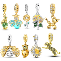 925 Sterling Silver Golden Sunflower Firefly Leopard Charm Pendants Fit Bracelet Necklace Jewelry DIY Gifts