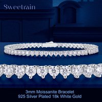 Sweetrain 3mm Moissanite Tennis Bracelet 925 Sterling Silver D Color VVS1 3 Prong Set Lab Diamond Bracelet 18K White Gold Plated
