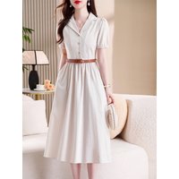 Elegant Summer Shirt Dress plus Size Women's Fashion High End Lightweight Casual H-Shape Polyester Fiber Short Sleeve Dress
