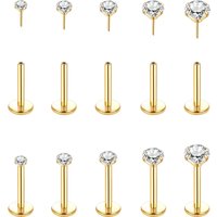 5Pcs Surgical Steel Ear Tragus Cartilage Lip Nose Piercing Stud for Women Men Push In Flat Back Labret with CZ Gem Stone 18/20G