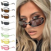 Rimless Square Candy Color Sunglasses Y2K UV Protection Women's Sun Glasses Metal Temples Dopamine Dressing Eyewear Accessories