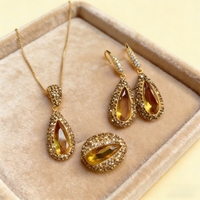 Zultanite Color Changing Teardrop Crystal Jewelry Set Necklace Earrings Ring Women Party Wedding Daily Wear