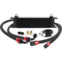 10 Rows Oil Cooler Kit AN10 Transmission Engine Cooler Universal Aluminium Black/Silver with Filter Adapter Kit