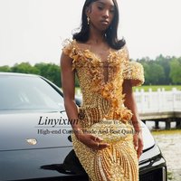 Luxury Rhinestones Crystal Mermaid Prom Dresses For Black Girls Glitter Sequins Wedding Party Customized Aso Ebi Evening Gown