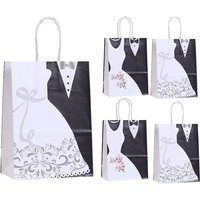 12/24Pcs Bride And Groom Paper Gift Bag With Handle Wedding Dress Candy Favor Portable Packaging Bag Engagement Party Decoration