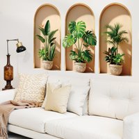 3D Simulation Plant Potted Plant Picture Frame Wall Stickers Turtle Back Bamboo Leaf Effect Removable Background Wall Decals