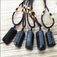 Black Tourmaline Pendant Rough Stone Natural Stone Necklace Ornament Crystal Thick Black Healing Energy Jewelry Gift
