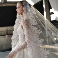 1T Appliques Lace Wedding Veil Long Elegant Veil Cathedral Bridal Veils Customized