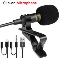 USB Lavalier Mini Microphone Type-C 3.5mm Condenser Audio Recording For Desktop PC Laptops Smartphone 1.5m Wired Microphone